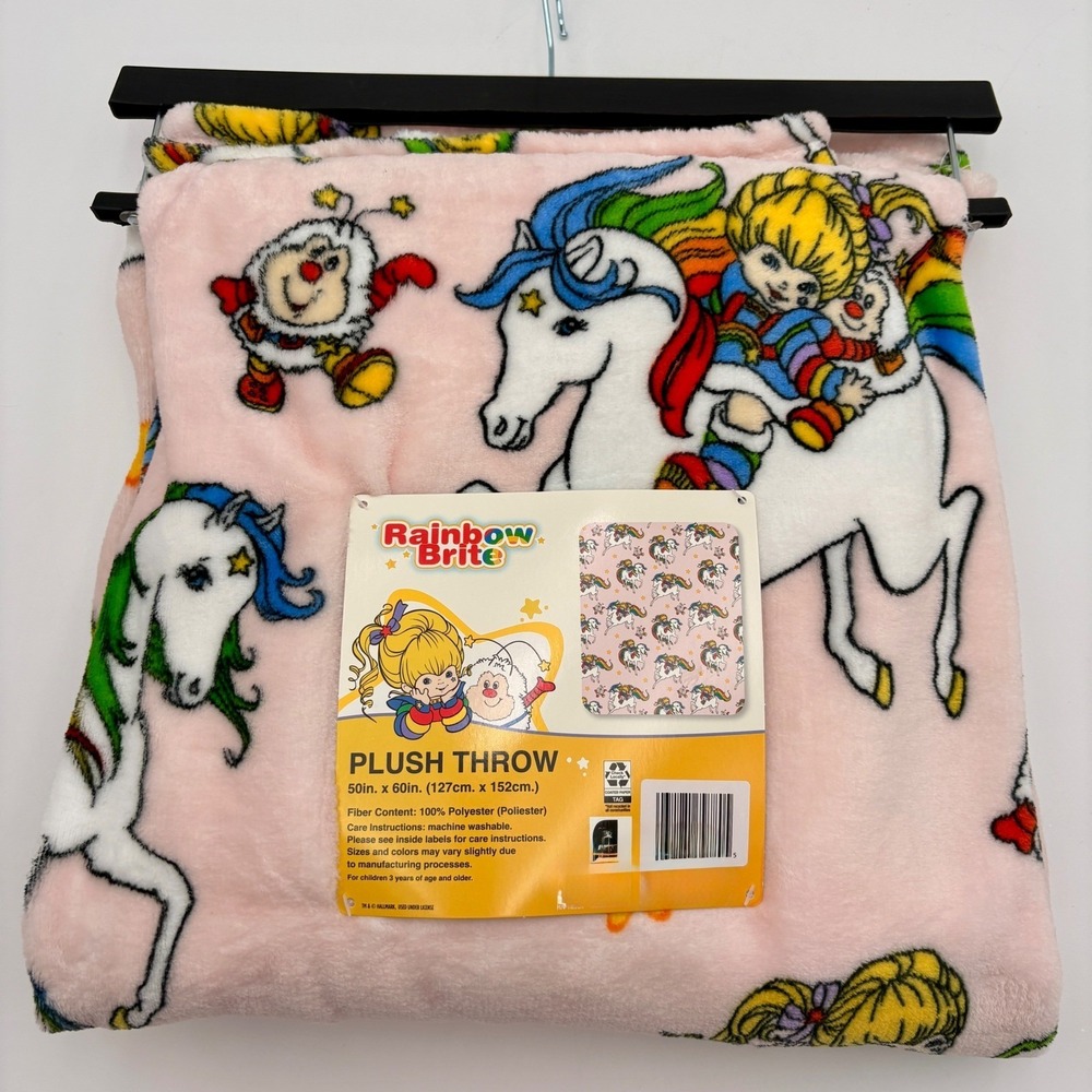 Rainbow Brite Plush Throw Blanket  Pink Unicorns Stars 50x60 - Picture 6 of 6
